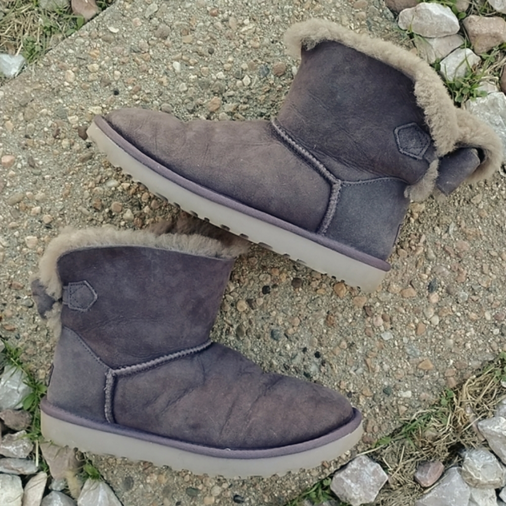 UGG Naveah suede leather shearling lined bow boots women's sz 8 - Picture 11 of 14